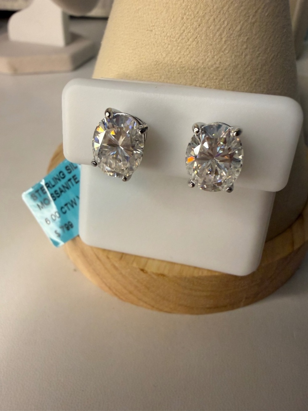 6 CT 925 Sterling Silver Moissanite Oval Stud Earrings MSRP $799